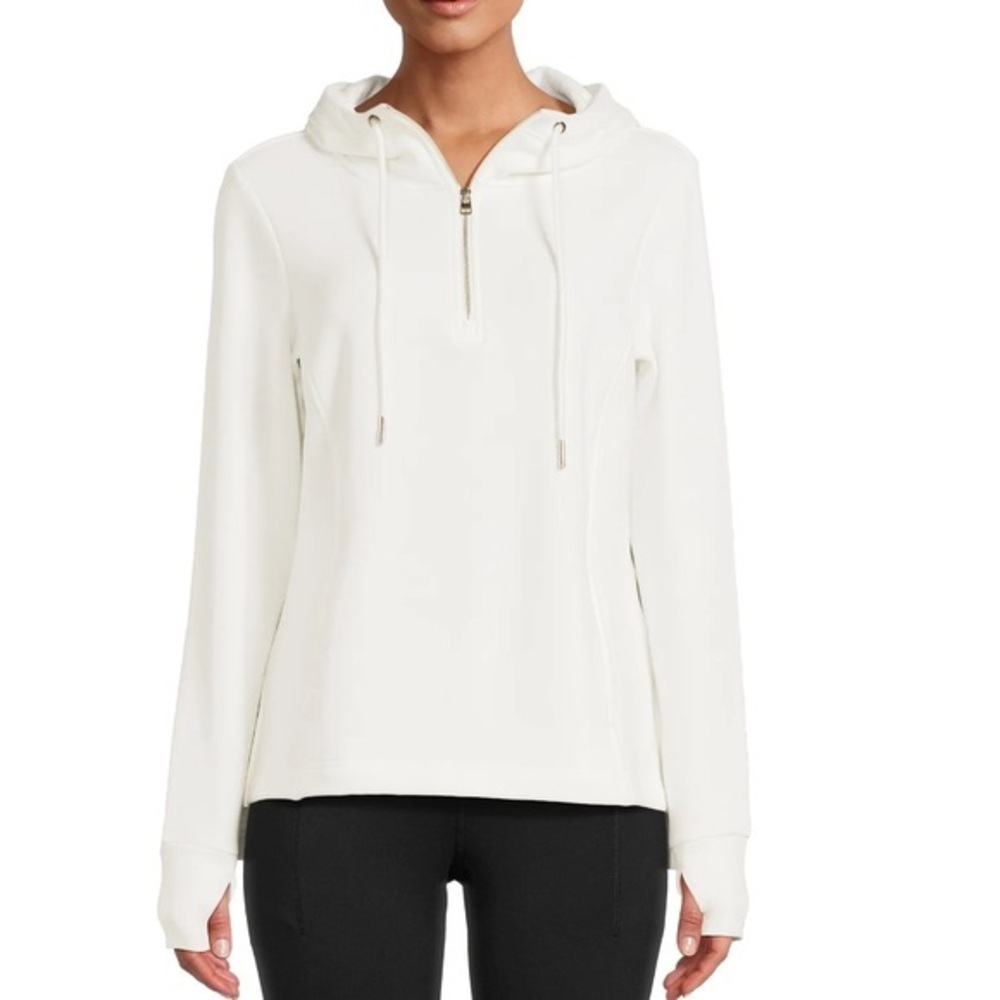 Women’s Avis 1/4 Zip White Hoodie Sweatshirt Large Cute